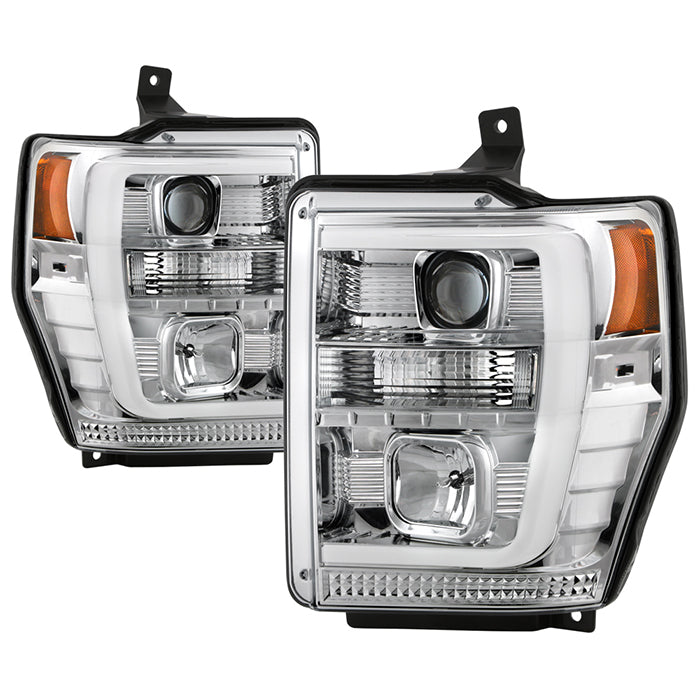 ( Spyder Platinum ) Ford F-250/350/450 Super Duty 2008-2010 Version 2 High-Power LED Module ( Low Beam ) Equipped Headlights - Switch Back White Light Bar Turn Signal Light And Parking Light - Chrome