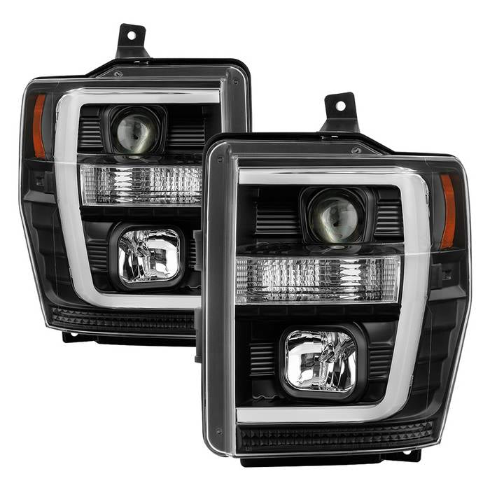 ( Spyder Signature ) Ford F250/350/450 Super Duty 08-10 Version 2 Projector Headlights - Light Bar DRL - Black