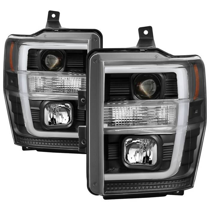 ( Spyder Signature ) Ford F250/350/450 Super Duty 08-10 Version 2 Projector Headlights - Switch Back Light Bar - Low Beam-H7(Included) ; High Beam-H1(Included) ; Signal-2157NA(Not Included) - Black