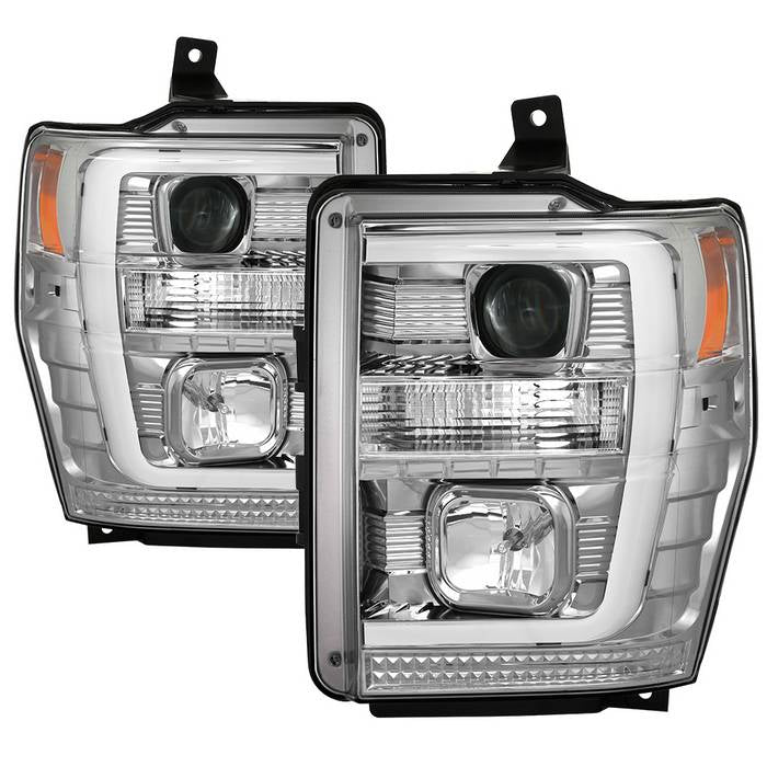 ( Spyder Signature ) Ford F250/350/450 Super Duty 08-10 Version 2 Projector Headlights - Switch Back Light Bar - Low Beam-H7(Included) ; High Beam-H1(Included) ; Signal-2157NA(Not Included) - Chrome