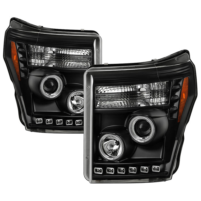 ( Spyder Signature ) Ford F-250/F-350/F450 Super Duty 11-16 Projector Headlights - CCFL Halo - DRL - Black - High H1 (Included) - Low 9006 (included)