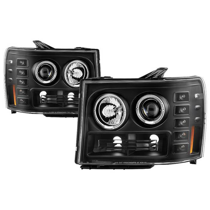 ( Spyder Signature ) GMC Sierra 1500/2500/3500 07-13 / GMC Sierra Denali 08-13 / GMC Sierra 2500HD/3500HD 07-13 Projector Headlights - LED Halo- LED ( Replaceable LEDs ) - All Black - High H1 (Included) - Low H1 (Included)