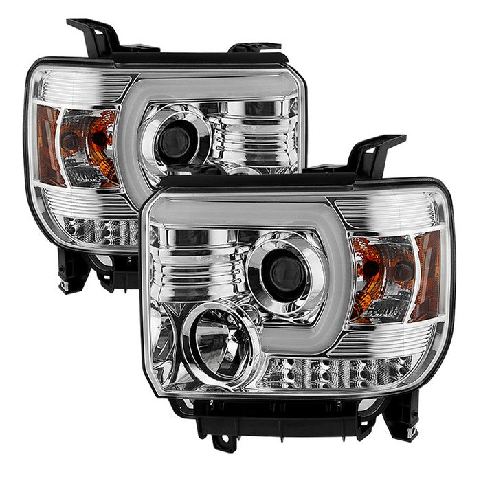 ( Spyder Signature ) GMC Sierra 1500 14-15  2500HD/3500 HD 2015(Not compatible on Models w/factory LED Daytime Running Lights) Projector Headlights - Light Bar DRL - Chrome