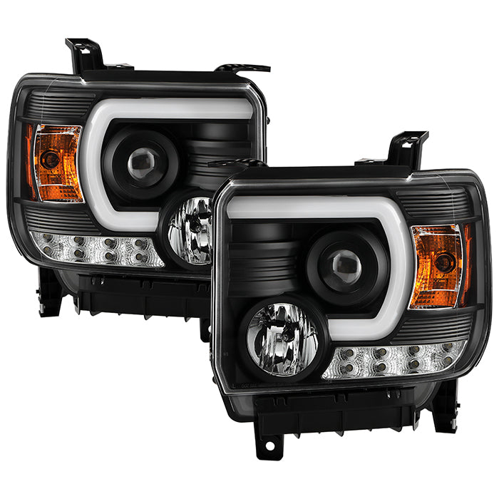 ( Spyder Signature ) GMC Sierra 1500/2500HD/3500HD 14-18 (compatible on models w/factory LED Daytime Running Light Only) Projector Headlights - Light Bar DRL - Low Beam-H7(Included) ; High Beam-H1(Included) ; signal-3157A(Included) - Black