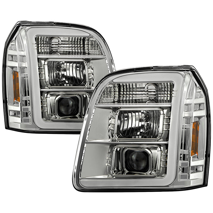 ( Spyder Signature ) GMC Yukon 2007-2014 / GMC Yukon Denali 2007-2014 / GMC Yukon XL 2007-2014 Version 2 Projector Headlights - LED White Light Bar Parking Light - Chrome