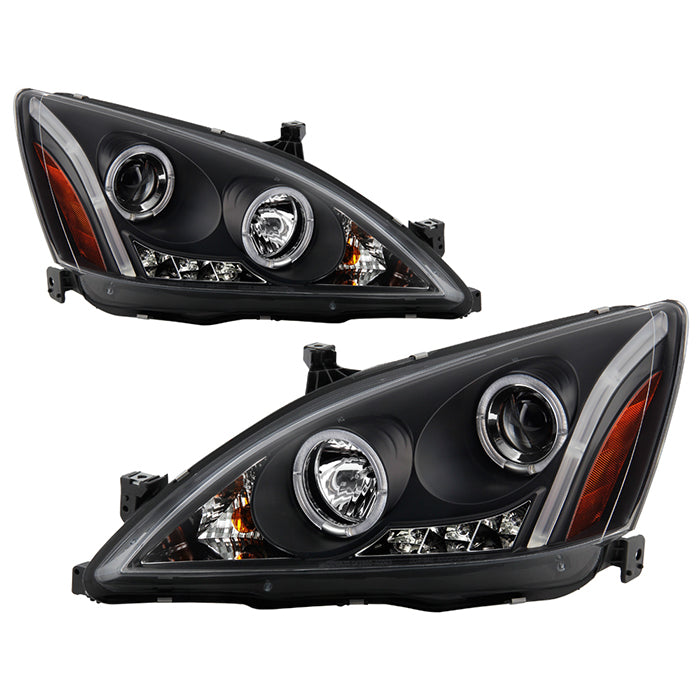 ( Spyder Signature ) Honda Accord 03-07 Projector Headlights - LED Halo - Amber Reflector - LED ( Replaceable LEDs ) - High H1 (Included) - Low H1 (Included) - Black