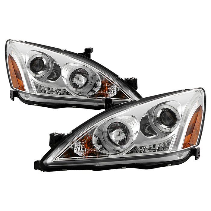 ( Spyder Signature ) Honda Accord 03-07 Projector Headlights - LED Halo - Amber Reflector - LED ( Replaceable LEDs ) - Chrome - High H1 (Included) - Low H1 (Included)