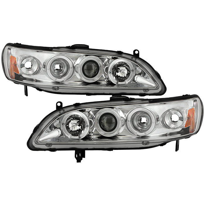 ( Spyder Signature ) Honda Accord 98-02 1PC Projector Headlights - LED Halo - Amber Reflector - Chrome - High H1 (Included) - Low H1 (Included)