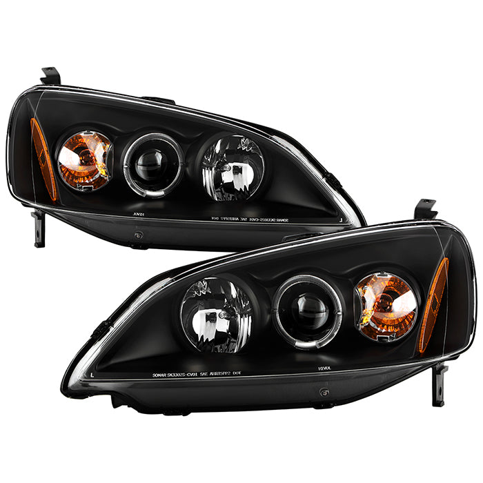 ( Spyder Signature ) Honda Civic 01-03 2/4DR Projector Headlights - ( Do Not Fit SI Model ) - LED Halo - Amber Reflector - Black - High H1 (Included) - Low H1 (Included)