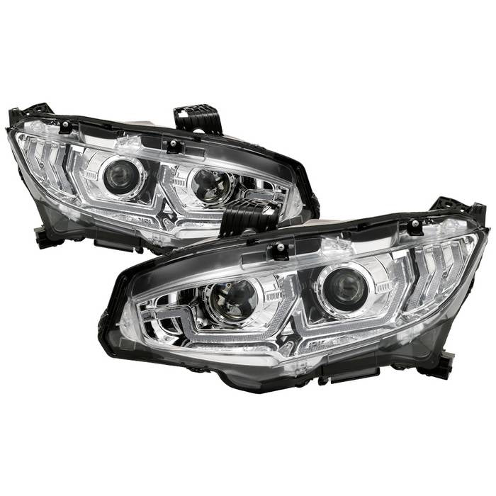 ( Spyder Signature ) Honda Civic 16-20 2DR/4DR/Hatchback (will not fit factory led headlight equipped vehicles) W/ LED Sequential Turn Signal Lights Projector Headlight - Chrome - Lo Beam ; H1 Included - Hi Beam ; H1 Included