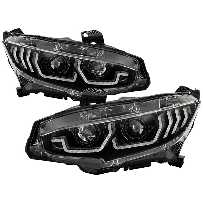 ( Spyder Apex ) Honda Civic 16-20 2DR/4DR/Hatchback ( Will Not Fit Factory LED Headlight Equipped Vehicles ) W/ LED Sequential Turn Signal Lights ( LED Low Beam ) Headlight - Black - Low Beam: LED - High Beam: LED