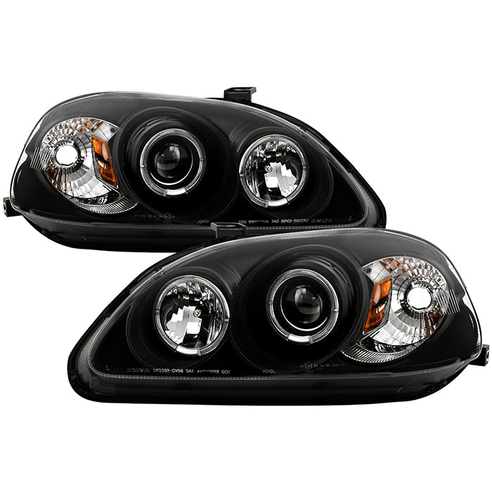 ( Spyder Signature ) Honda Civic 96-98 Projector Headlights - LED Halo - Amber Reflector - Black - High H1 (Included) - Low H1 (Included)