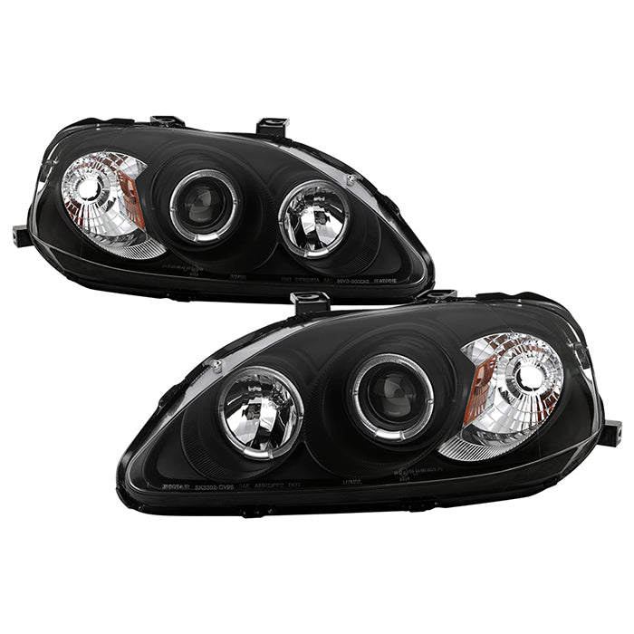 ( Spyder Signature ) Honda Civic 99-00 Projector Headlights - LED Halo - Black - High H1 (Included) - Low H1 (Included)