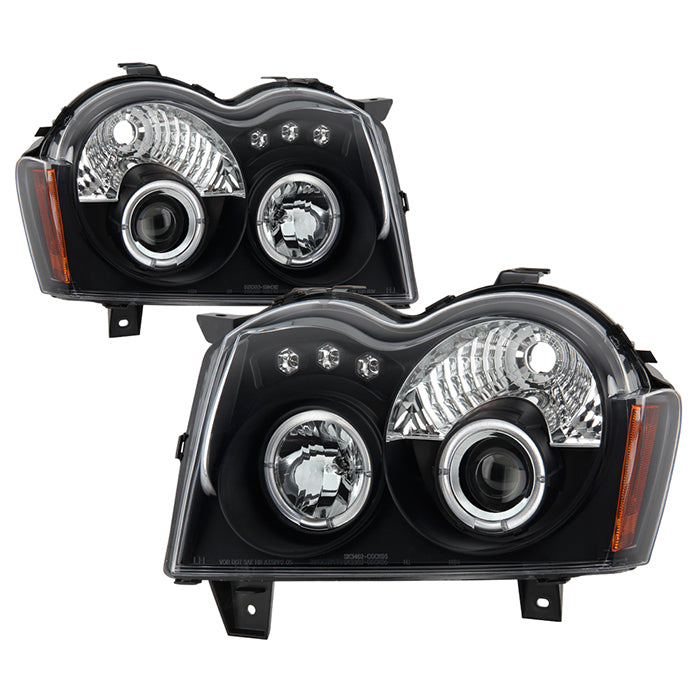 ( Spyder Signature ) Jeep Grand Cherokee 05-07 Projector Headlights - LED Halo - LED ( Replaceable LEDs ) - Black - High H1 (Included) - Low 9006 (Not Included)