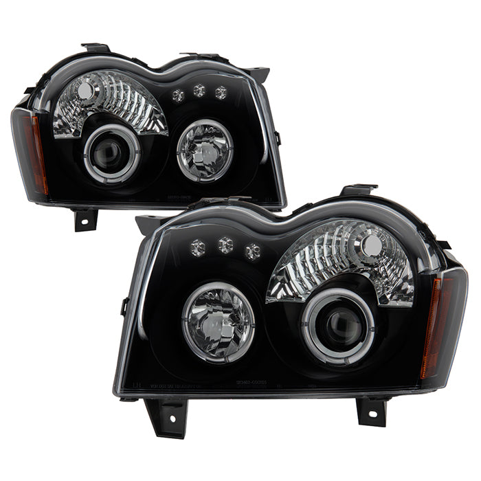 ( Spyder Signature ) Jeep Grand Cherokee 05-07 Projector Headlights - LED Halo - LED ( Replaceable LEDs ) - Black Smoke - High H1 (Included) - Low 9006 (Not Included)