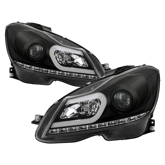 ( Spyder Signature ) Mercedes Benz W204 C-Class 12-13 Projector Headlights - Halogen Model Only ( Not Compatible With Xenon/HID Model ) - DRL - Black - High H1 (Included) - Low H7 (Included)