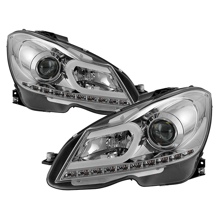 ( Spyder Signature ) Mercedes Benz W204 C-Class 12-13 Projector Headlights - Halogen Model Only ( Not Compatible With Xenon/HID Model ) - DRL - Chrome - High H1 (Included) - Low H7 (Included)