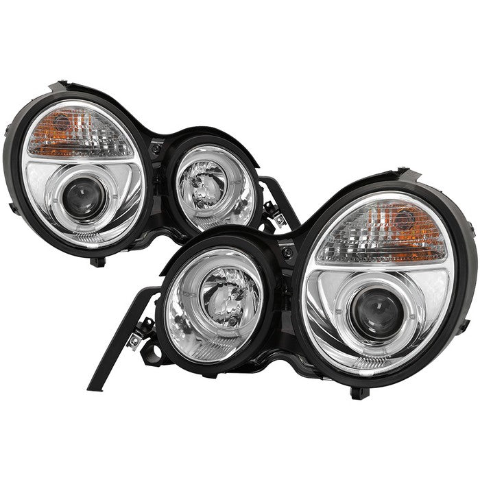 ( Spyder Signature ) Mercedes Benz E-Class 95-99 Projector Headlights - LED Halo - Chrome - High H1 (Included) - Low H7 (Included)