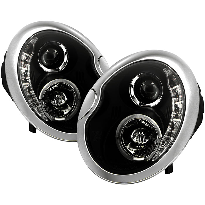 ( Spyder Signature ) Mini Cooper 02-06 Projector Headlights (Halogen model only, not compatible with headlight washer) - DRL - Black - High H1 (Included) - Low H1 (Included)