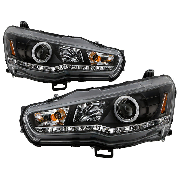 ( Spyder Signature ) Mitsubishi Lancer / EVO-10 08-17 Projector Headlights - Halogen Model Only ( Not Compatible With Xenon/HID Model ) - LED Halo - DRL - Black - High H1 (Included) - Low H7 (Included)