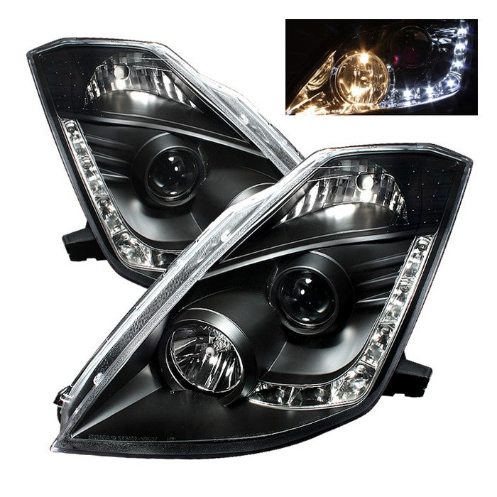 ( Spyder Signature ) Nissan 350Z 03-05 Projector Headlights - Halogen Model Only ( Not Compatible With Xenon/HID Model ) - DRL - Black - High H1 (Included) - Low H7 (Included)