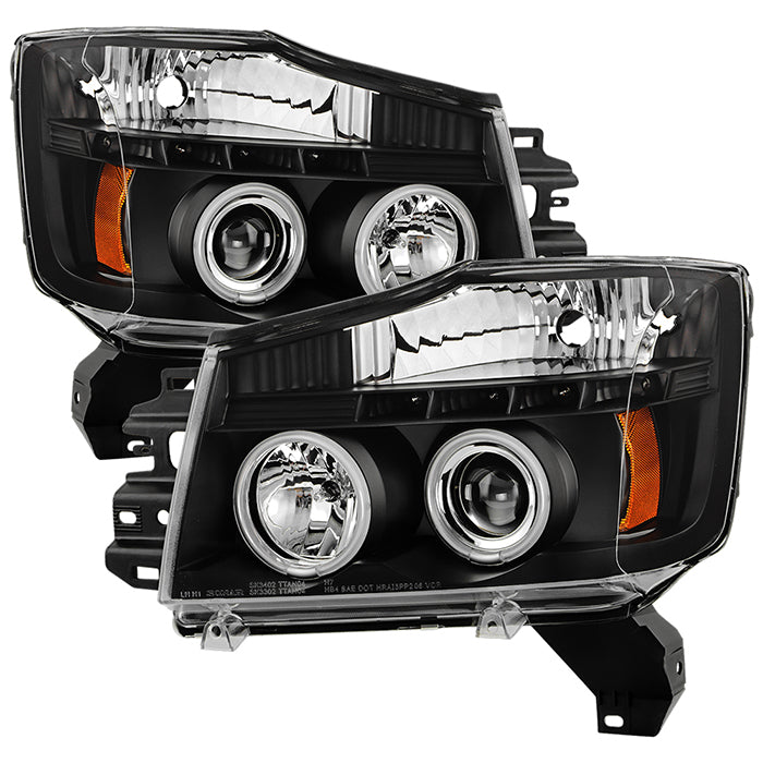 ( Spyder Signature ) Nissan Titan 04-15 / Nissan Armada 04-07 Projector Headlights - CCFL Halo - LED ( Replaceable LEDs ) - Black - High H1 (Included) - Low 9006 (Not Included)