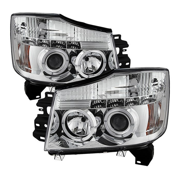 ( Spyder Signature ) Nissan Titan 04-15 / Nissan Armada 04-07 Projector Headlights - LED Halo - LED ( Replaceable LEDs ) - Chrome - High H1 (Included) - Low 9006 (Not Included)