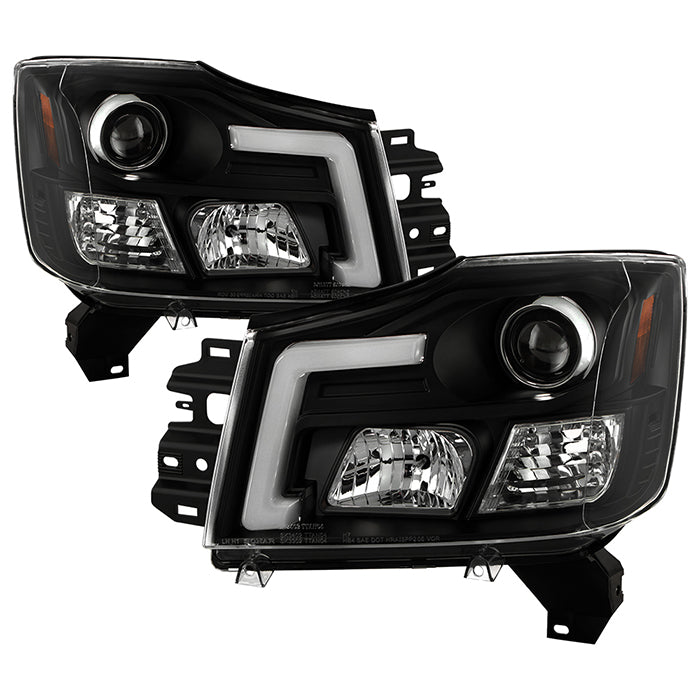 ( Spyder Platinum ) Nissan Titan 2004-2015 / Nissan Armada 2004-2007 High-Power LED Module ( Low Beam ) Equipped Headlights - White Light Bar Parking Light - Low Beam: LED (Included) - High Beam: H1 (Included) - Turn Signal: 4357 (Not Included) - Black