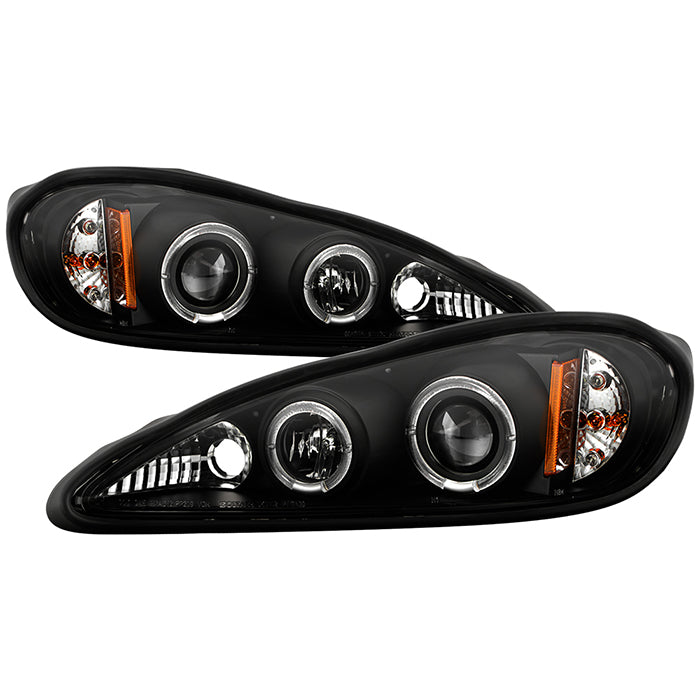 ( Spyder Signature ) Pontiac Grand AM 99-05 Projector Headlights - LED Halo - LED ( Replaceable LEDs ) -  Black - High H1 (Included) - Low 9006 (Included)