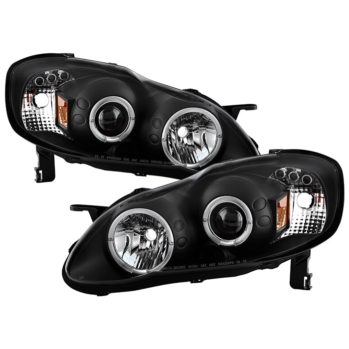 ( Spyder Signature ) Toyota Corolla 03-08 Projector Headlights - LED Halo- LED ( Replaceable LEDs ) - Black - High 9005 (Not Included) - Low H1 (Included)