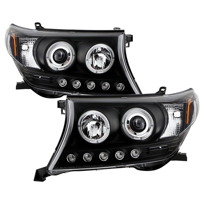 ( Spyder Signature ) Toyota Land Cruiser 08-11 Projector Headlights - LED Halo - LED ( Replaceable LEDs ) - Black - High H1 (Included) - Low H1 (Included)