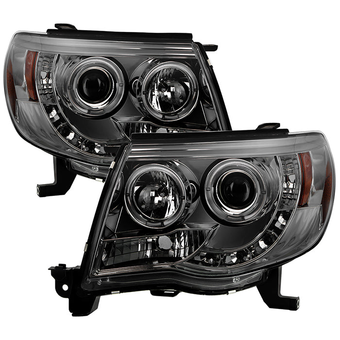 ( Spyder Signature ) Toyota Tacoma 05-11 Projector Headlights - LED Halo - LED ( Replaceable LEDs ) - Smoke - High H1 (Included) - Low H1 (Included)