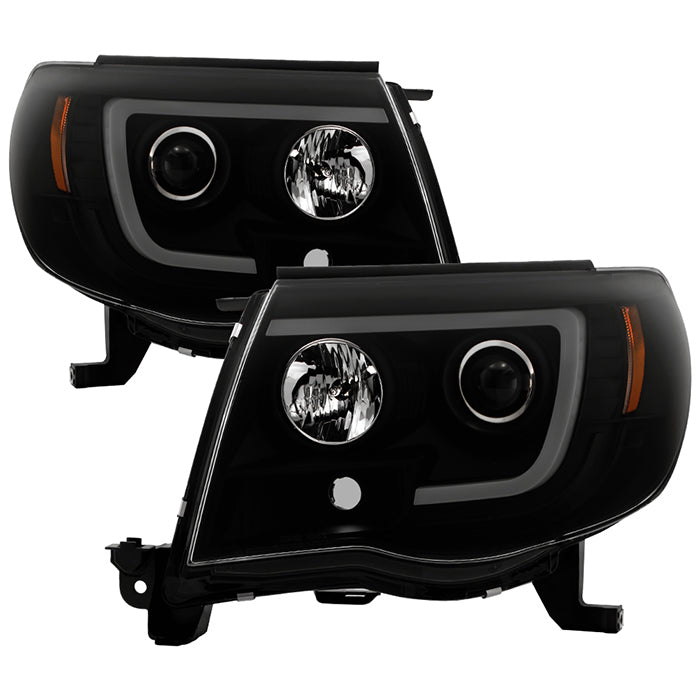 ( Spyder Signature ) Toyota Tacoma 05-11 Version 2 Projector Headlights - Light Bar DRL - Low Beam-H1(Included) ; High Beam-H1(Included) ; Signal-4157NA(Not Included) - Black Smoke