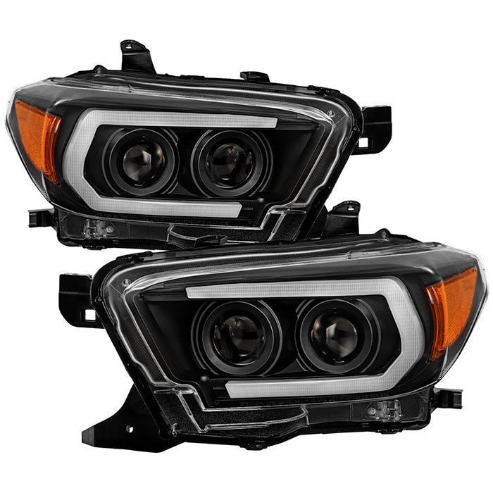 ( Spyder Signature ) Toyota Tacoma 2016-2022 (fits models with OE halogen without LED DRL) Projector Headlights - Sequential LED Turn Signal - Low Beam-H11(Not Included) ; High Beam-H9(Not Included) ; Signal-LED(Included) - Black