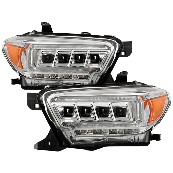 ( Spyder Apex ) Toyota Tacoma 2016-2022 (fits models with OE halogen without LED DRL) Multi-Beam High-Power LED Module Equipped Headlights - Sequential LED Turn Signal - DRL Crystal Light Bar Parking Light - Chrome