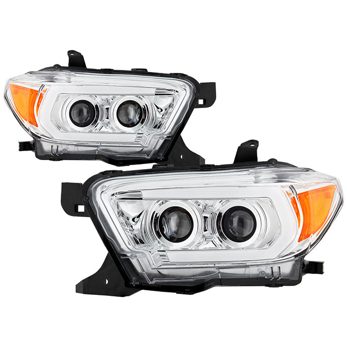 ( Spyder Signature ) Toyota Tacoma 2016-2022 (fits models with OE halogen with LED DRL) Projector Headlights - Sequential LED Turn Signal - Low Beam-H11(Not Included) ; High Beam-H9(Not Included) ; Signal-LED - Chrome