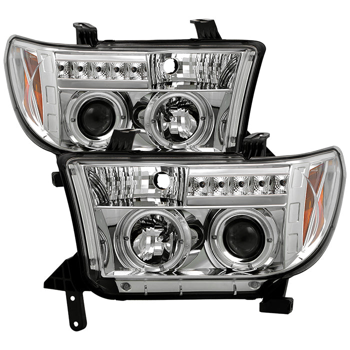 ( Spyder Signature ) Toyota Tundra 07-13 / Toyota Sequoia 08-13 Projector Headlights - Eliminates AFS function - LED Halo - LED ( Replaceable LEDs ) - Chrome - High H1 (Included) - Low H1 (Included)