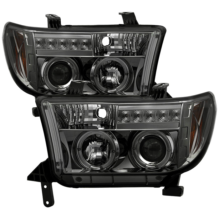 ( Spyder Signature ) Toyota Tundra 07-13 / Toyota Sequoia 08-13 Projector Headlights - Eliminates AFS function - LED Halo - LED ( Replaceable LEDs ) - Smoke - High H1 (Included) - Low H1 (Included)