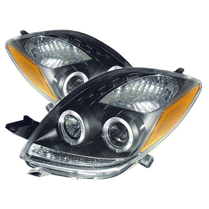 ( Spyder Signature ) Toyota Yaris 06-08 2DR Projector Headlights - LED Halo- LED ( Replaceable LEDs ) - Black - High H1 (Included) - Low H1 (Included)