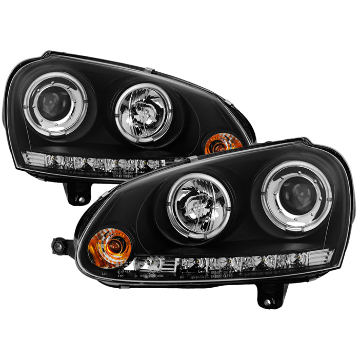 ( Spyder Signature ) Volkswagen GTI 06-09 / Jetta 06-09 / Rabbit 06-09 Projector Headlights (does not fit the R32) - Halogen Model Only ( Not Compatible With Xenon/HID Model ) - LED Halo - DRL - Black - High H1 (Included) - Low H1 (Included)