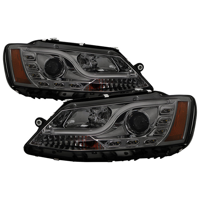 ( Spyder Signature ) Volkswagen Jetta 11-14 Projector Headlights - Halogen Model Only ( Not Compatible With Xenon/HID Model )/Only fits sedan models Light Tube DRL - Smoke - High H1 (Included) - Low H7 (Included)