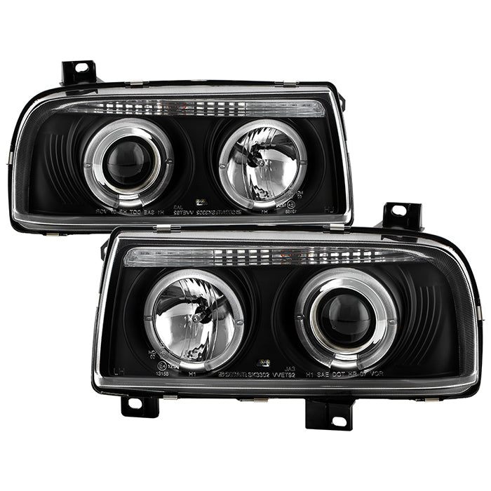 ( Spyder Signature ) Volkswagen Jetta III 93-98 Projector Headlights - LED Halo - Black - High H1 (Included) - Low H1 (Included)