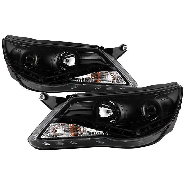 ( Spyder Signature ) Volkswagen Tiguan 09-11 Projector Headlights - DRL - Black - High H1 (Included) - Low H7 (Included)